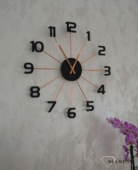 Zegar ścienny duży nowoczesny czarny z różowym złotem 49 cm JVD HT072.3 ✓Zegary ścienne DUŻY ✓ZEGAR ŚCIENNY 3D (2).JPG