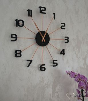 Zegar ścienny duży nowoczesny czarny z różowym złotem 49 cm JVD HT072.3 ✓Zegary ścienne DUŻY ✓ZEGAR ŚCIENNY 3D (3).JPG
