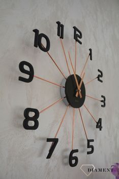 Zegar ścienny duży nowoczesny czarny z różowym złotem 49 cm JVD HT072.3 ✓Zegary ścienne DUŻY ✓ZEGAR ŚCIENNY 3D (7).JPG