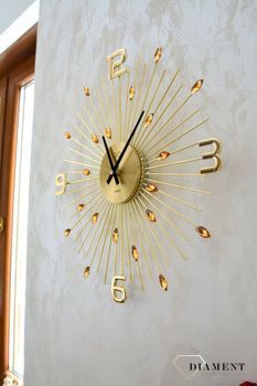 Zegar ścienny 49cm z kryształkami w kolorze złota Cristal JVD HT104.1. Zegar ze złotymi kryształami  (1).JPG