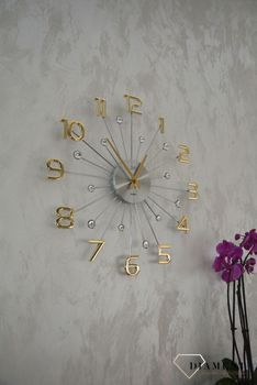 Zegar ścienny nowoczesny złoty 49 cm JVD HT109.2 to zegar na ścianę z kryszłkami i złotymi cyframi. Zegar będzie pasował do nowoczesnego wnętrza i stylowego salon (4).JPG