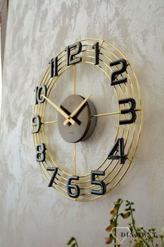 Zegar ścienny złoty z szarymi cyframi JVD HT112.1. Nowoczesny zegar w złotym kolorze z szarymi cyframi. Zegary do nowoczesnego wnętrza. Zegary ścienne. Prezent na parapetówkę. Zegar do domu. Zegary na ścianę  (8).JPG