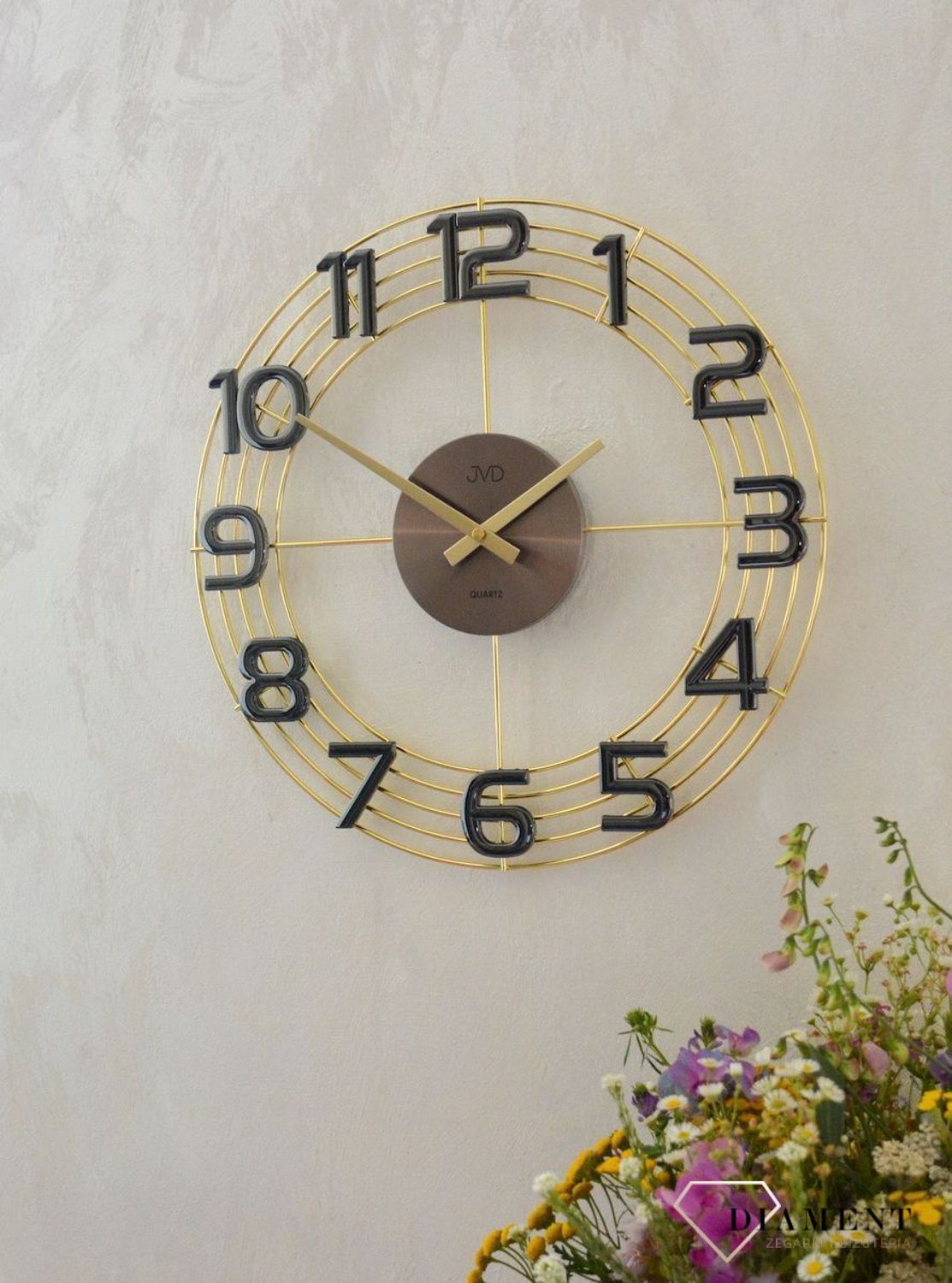 Zegar ścienny złoty z szarymi cyframi JVD HT112.2 - www.zegarki-diament.pl