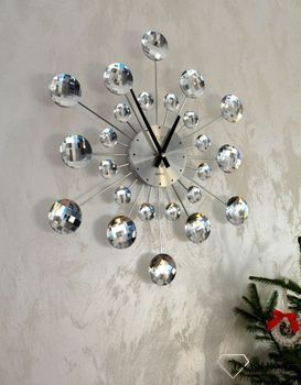 Zegar ścienny nowoczesny 49 cm JVD kryształki HT464.1. Pomysłowy wzór zegara z akrylowymi kryształkami w srebrnym kolorze  (2).JPG