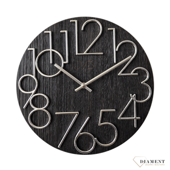 Zegar ścienny okrągły drewniany JVD HT99.1 ✅ Nowoczesny zegar wykonany z drewna w okrągłym kształcie z czytelnymi cyframi w kolorze srebrnym. ✅ Zegar jest świetnym dodatkiem do salonu, sypialni. ✅ Zegar zasilany za pomocą baterii. ✅.png
