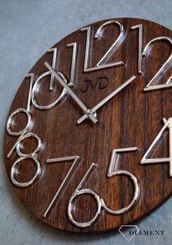 Zegar ścienny okrągły drewniany JVD HT99.3 ✅ Nowoczesny zegar wykonany z drewna w okrągłym kształcie z czytelnymi cyframi w kolorze srebrnym (1).JPG