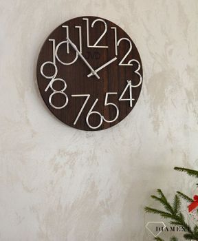 Zegar ścienny okrągły drewniany JVD HT99.3 ✅ Nowoczesny zegar wykonany z drewna w okrągłym kształcie z czytelnymi cyframi w kolorze srebrnym (2).JPG