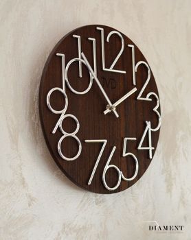 Zegar ścienny okrągły drewniany JVD HT99.3 ✅ Nowoczesny zegar wykonany z drewna w okrągłym kształcie z czytelnymi cyframi w kolorze srebrnym (3).JPG