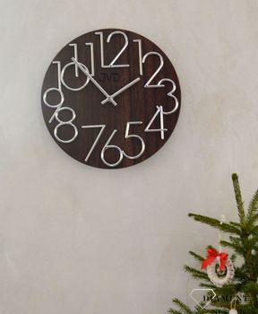 Zegar ścienny okrągły drewniany JVD HT99.3 ✅ Nowoczesny zegar wykonany z drewna w okrągłym kształcie z czytelnymi cyframi w kolorze srebrnym (4).JPG