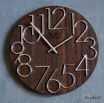 Zegar ścienny okrągły drewniany JVD HT99.3 ✅ Nowoczesny zegar wykonany z drewna w okrągłym kształcie z czytelnymi cyframi w kolorze srebrnym (5).JPG