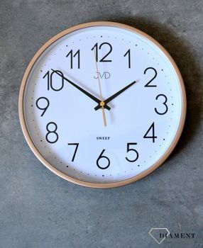 Zegar ścienny różowe złoto płynący sekundnik JVD HX2487.1  Nowoczesny zegar złoty z cyframi arabskimi. Zegary do nowoczesnego wnętrza (2).JPG