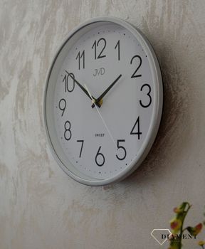 Zegar ścienny srebrny płynący sekundnik JVD HX2487.2  Nowoczesny zegar złoty z cyframi arabskimi. Zegary do nowoczesnego wnętrza (3).JPG