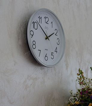 Zegar ścienny srebrny płynący sekundnik JVD HX2487.2  Nowoczesny zegar złoty z cyframi arabskimi. Zegary do nowoczesnego wnętrza (4).JPG