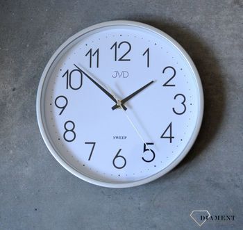 Zegar ścienny srebrny płynący sekundnik JVD HX2487.2  Nowoczesny zegar złoty z cyframi arabskimi. Zegary do nowoczesnego wnętrza (6).JPG