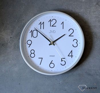 Zegar ścienny srebrny płynący sekundnik JVD HX2487.2  Nowoczesny zegar złoty z cyframi arabskimi. Zegary do nowoczesnego wnętrza (7).JPG