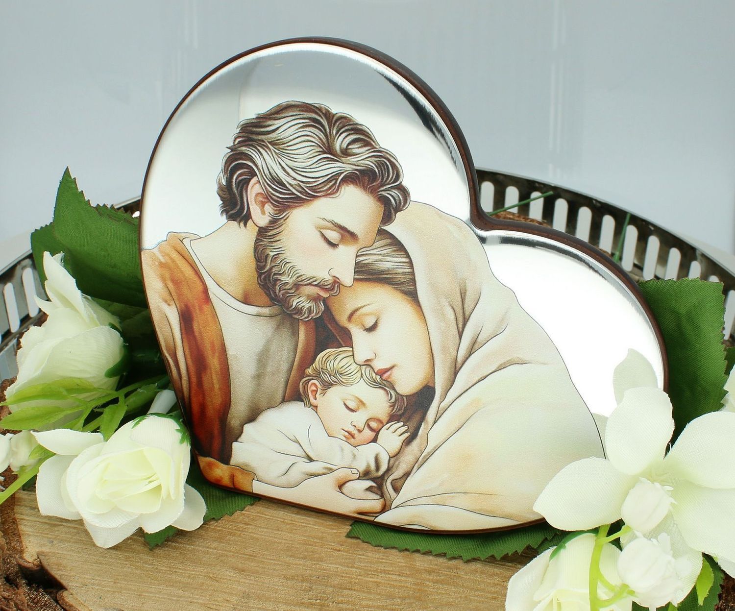 Obrazek Rodzina Święta kolorowy w kształcie serca 12x11 cm IC0061. obrazek Święta Rodzina, prezent na Chrzest, pami.jpg