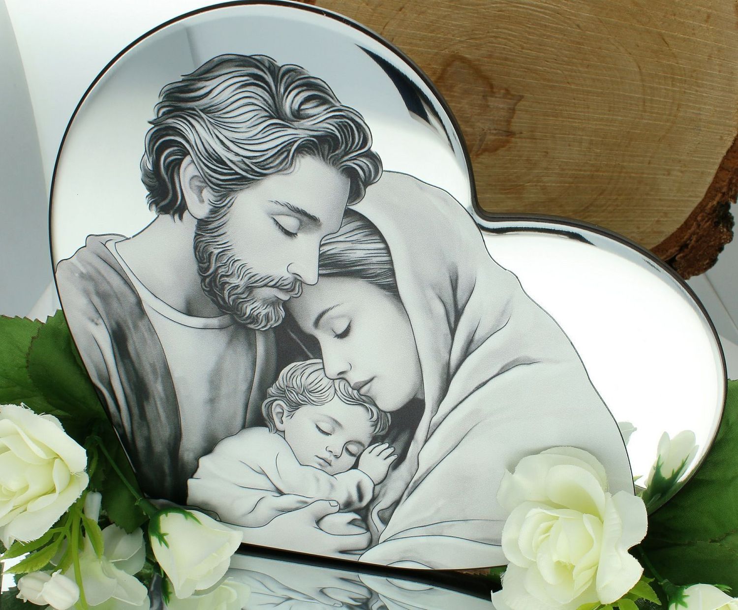 Obrazek Rodzina Święta w kształcie serca IC0063B 20x17 cm. Obrazek aluminiowy. obrazek Święta Rodzina, pamiątka Chrztu.jpg