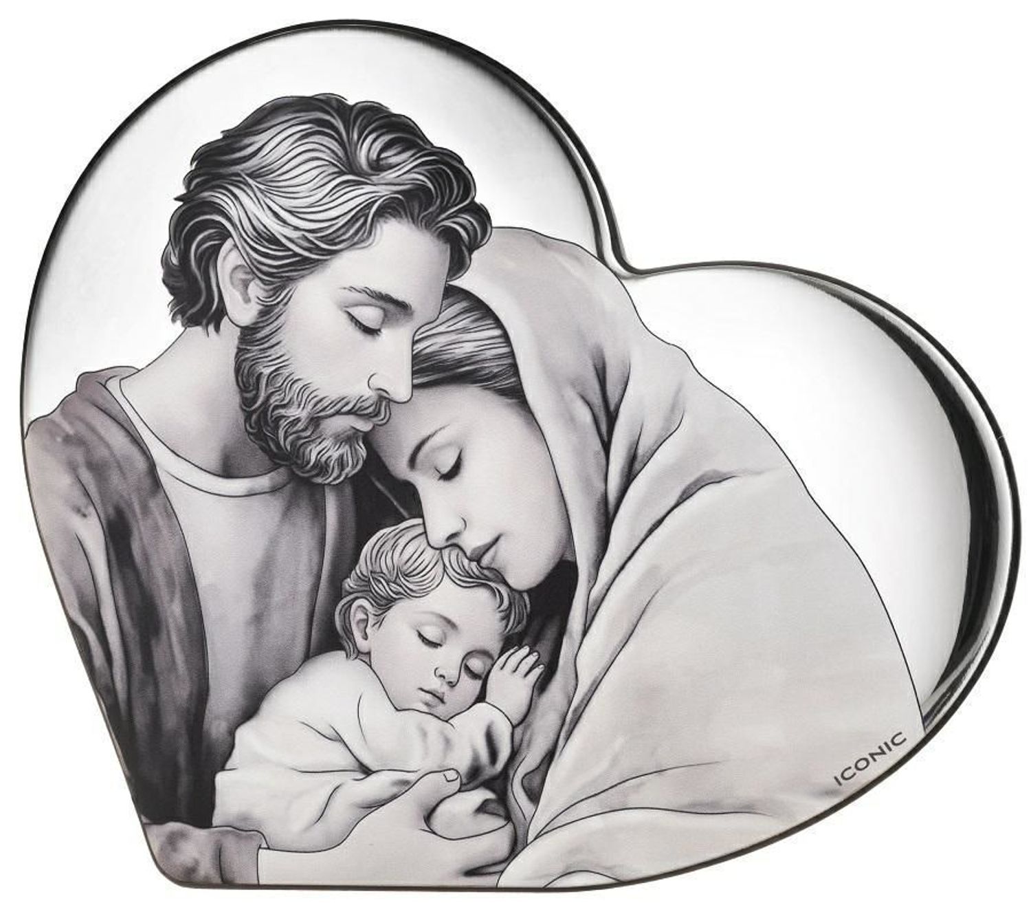 Obrazek Rodzina Święta w kształcie serca IC0063B 20x17 cm. Obrazek aluminiowy. obrazek Święta Rodzina, pamiątka Chrztu.jpg
