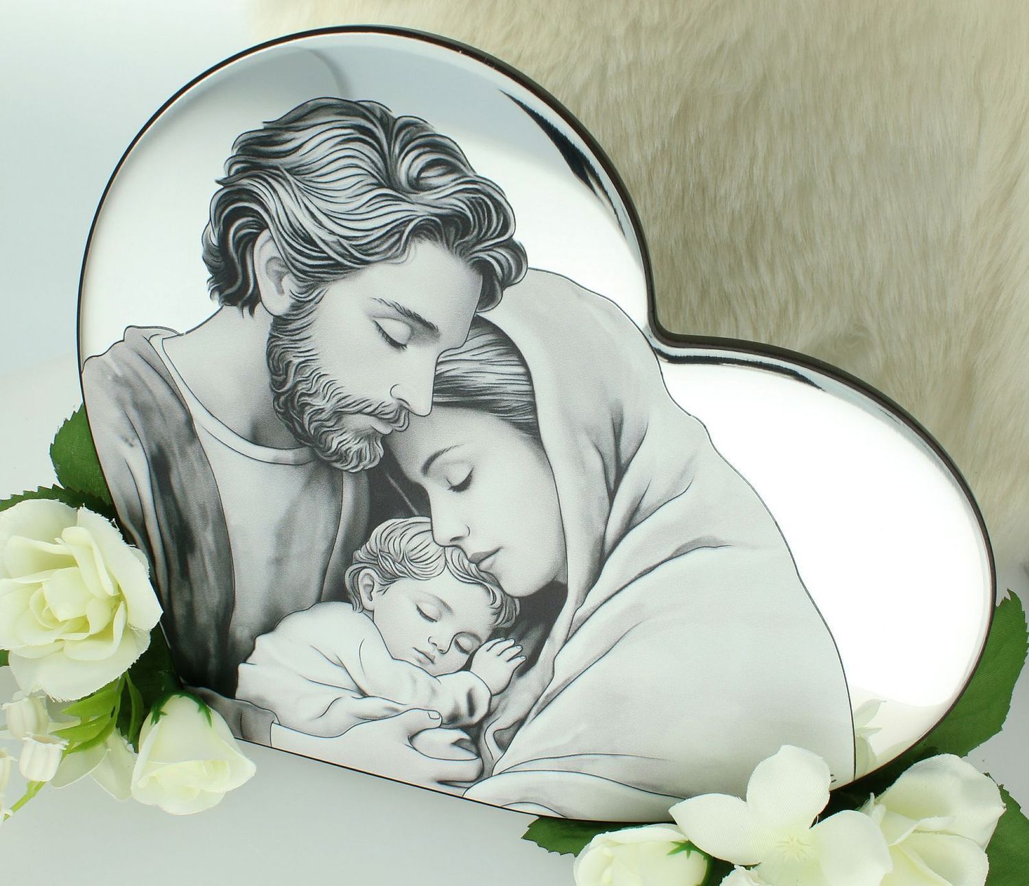 Obrazek Rodzina Święta w kształcie serca IC0063B 20x17 cm. Obrazek aluminiowy. obrazek Święta Rodzina, pamiątka Chrztu.jpg