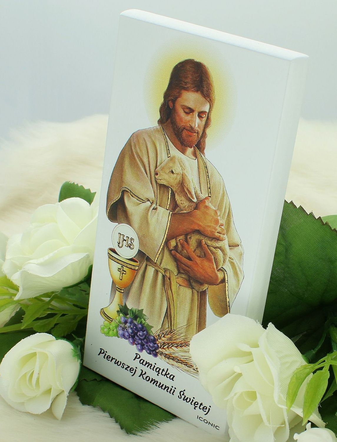 Obrazek Pamiątka Pierwszej Komunii Świętej z Panem Jezusem IC1091.  Niezwykły obrazek z wizerunkiem Jezusa Chrystusa to wspaniała pamiątka z okazji I Komunii Świętej..jpg