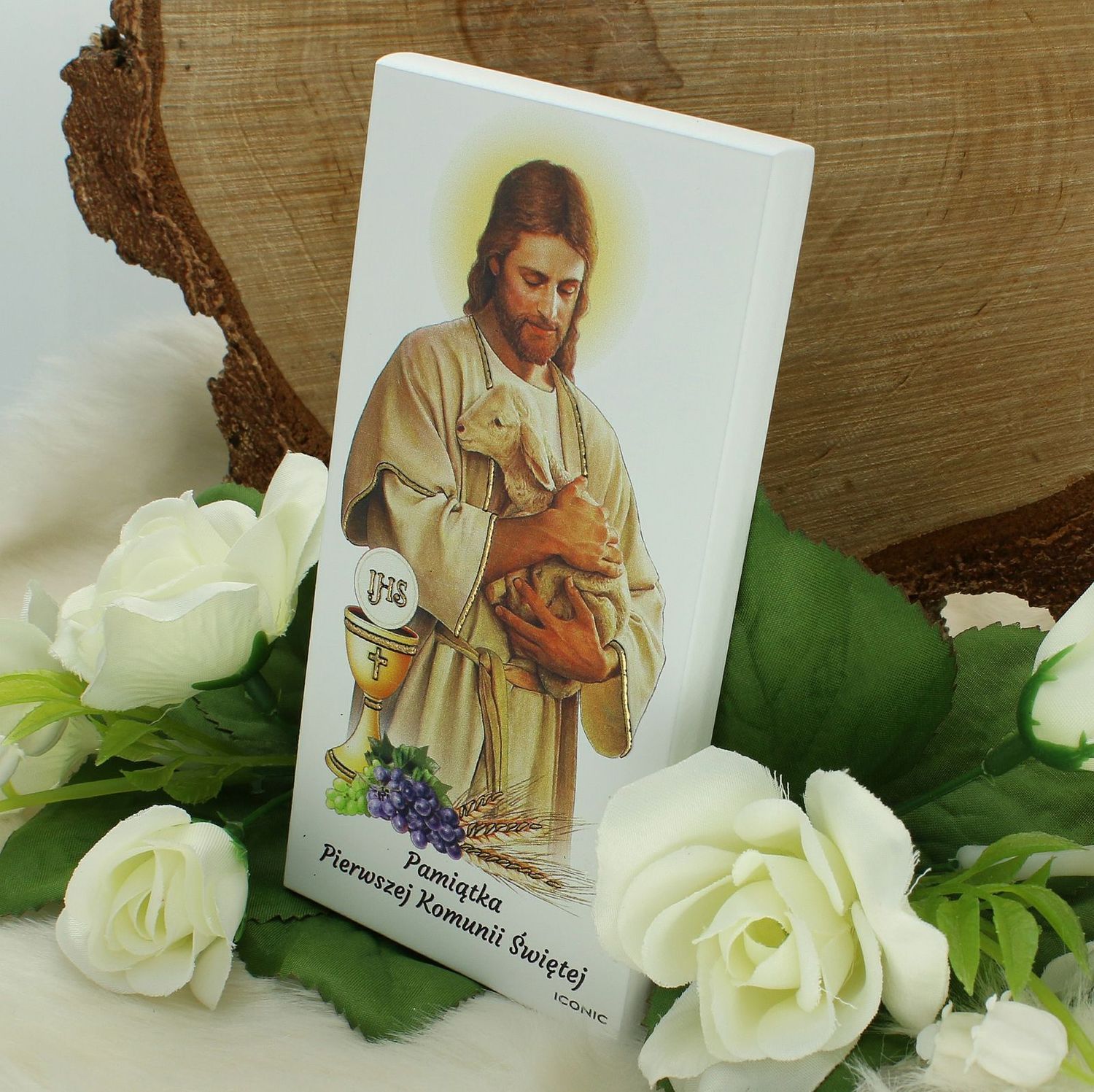 Obrazek Pamiątka Pierwszej Komunii Świętej z Panem Jezusem IC1091.  Niezwykły obrazek z wizerunkiem Jezusa Chrystusa to wspaniała pamiątka z okazji I Komunii Świętej..jpg