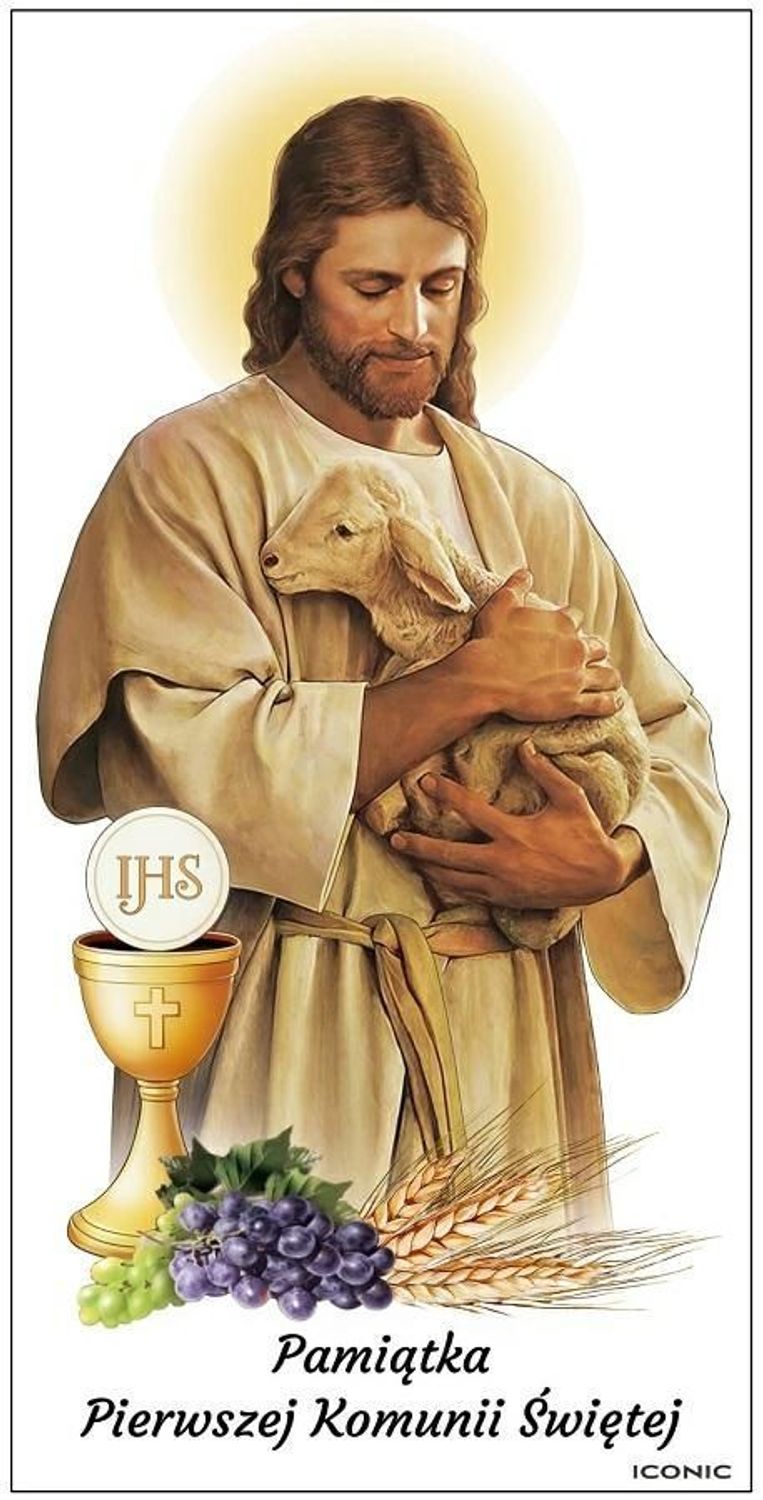 Obrazek Pamiątka Pierwszej Komunii Świętej z Panem Jezusem IC1091.  Niezwykły obrazek z wizerunkiem Jezusa Chrystusa to wspaniała pamiątka z okazji I Komunii Świętej..jpg