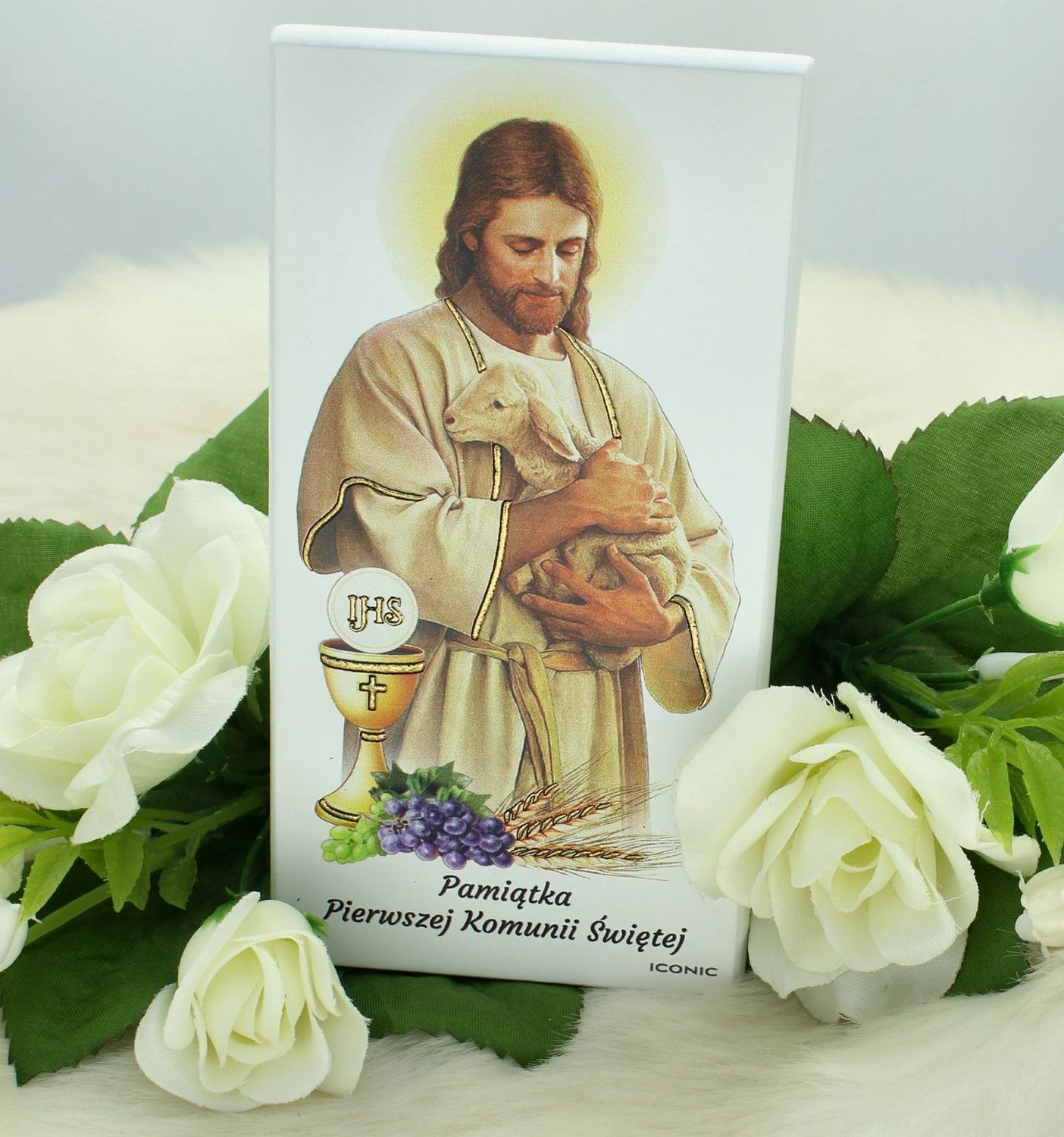 Obrazek Pamiątka Pierwszej Komunii Świętej z Panem Jezusem IC1091.  Niezwykły obrazek z wizerunkiem Jezusa Chrystusa to wspaniała pamiątka z okazji I Komunii Świętej..jpg
