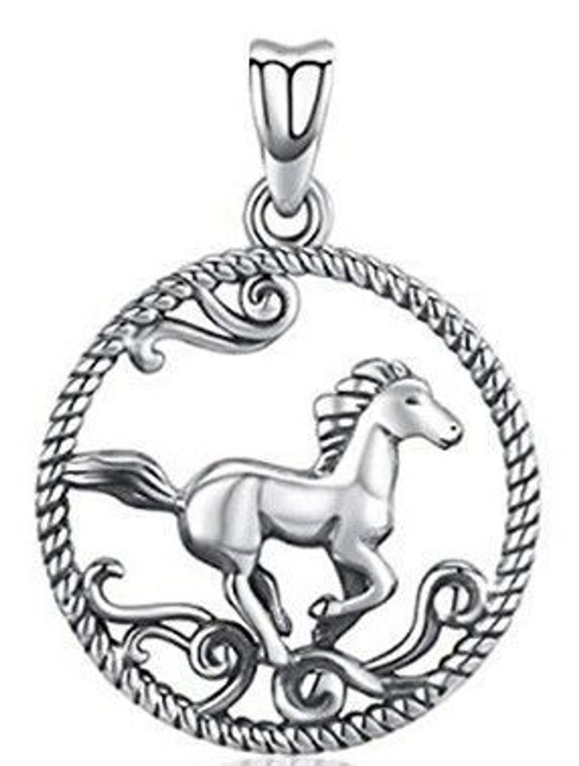 Zawieszka srebrna damska. Zawieszka srebrna z motywem konia. Damski wisiorek z koniem w kółku. Srebrna zawieszka idealna na prezent..jpg