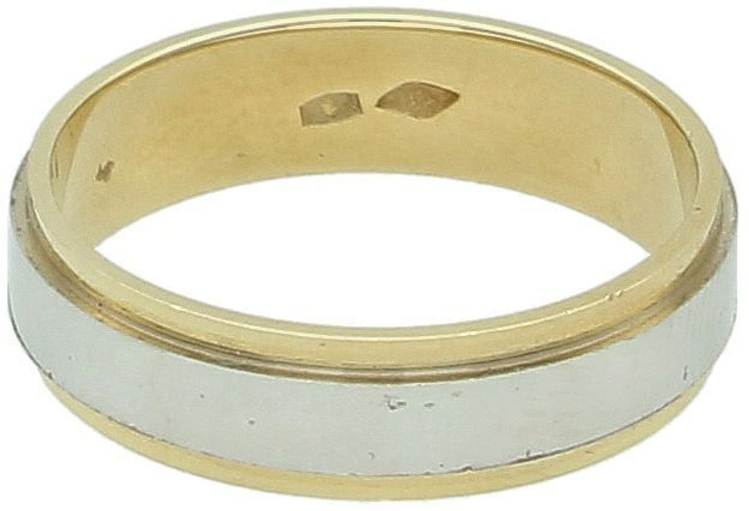 Złota obrączka dwukolorowa płaska 585 z białym środkiem – elegancja i klasyka, rozmiar 18.jpg