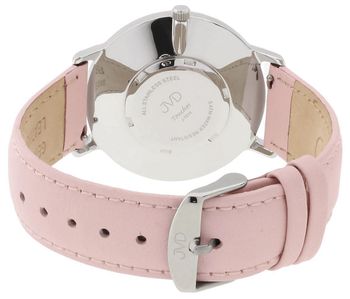 Zegarek damski JVD J-TS16 – biała tarcza, stalowa koperta 40 mm, skórzany pasek 20 mm, mechanizm Miyota, szkło mineralne, wodoszczelność 5 ATM. Subtelna elegancja na co dzień.2.jpg