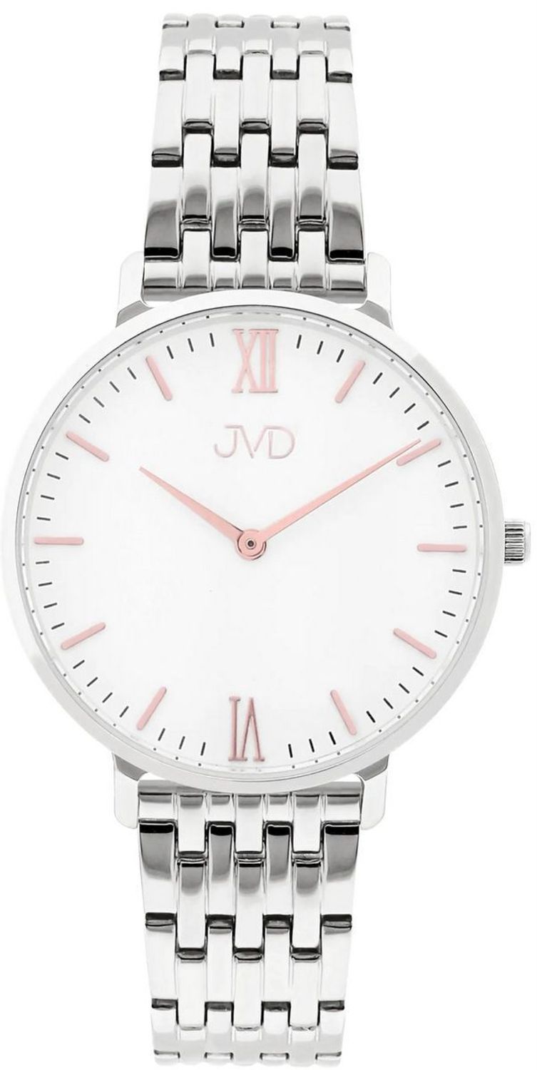 Damski zegarek JVD J‑TS30 z kopertą 36 mm w odcieniu różanego złota. Mechanizm Miyota, szkło hartowane, stalowa bransoleta, wodoszczelność 5 ATM. Stylowy i elegancki wybór na co dzień.1.jpg