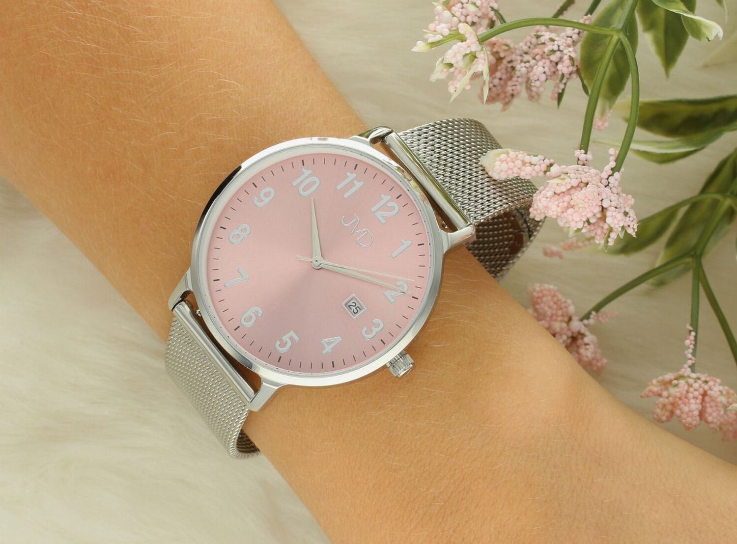Zegarek damski JVD J-TS41 różowa tarcza stalowa mesh 40 mm (1).jpg