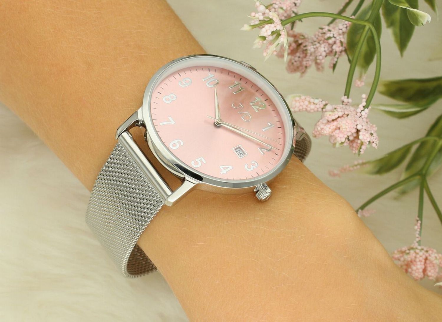 Zegarek damski JVD J-TS41 różowa tarcza stalowa mesh 40 mm (1).jpg