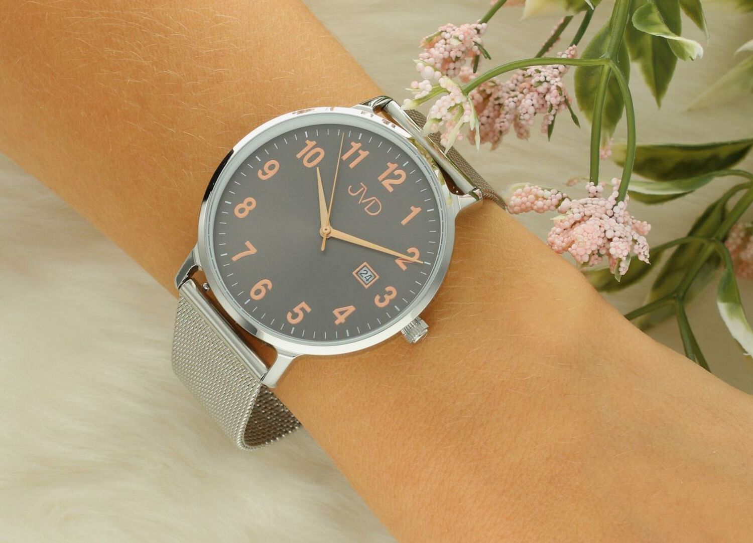 Zegarek JVD J-TS47 grafitowa tarcza datownik mesh stalowy 40 mm (1).jpg