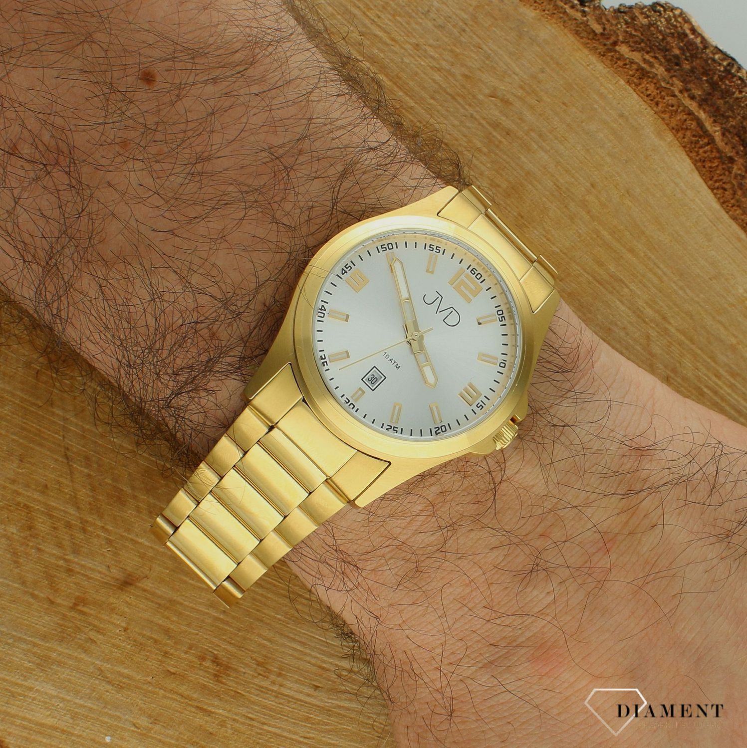 Zegarek męski złoty na bransolecie z datownikiem J1041 (2).jpg