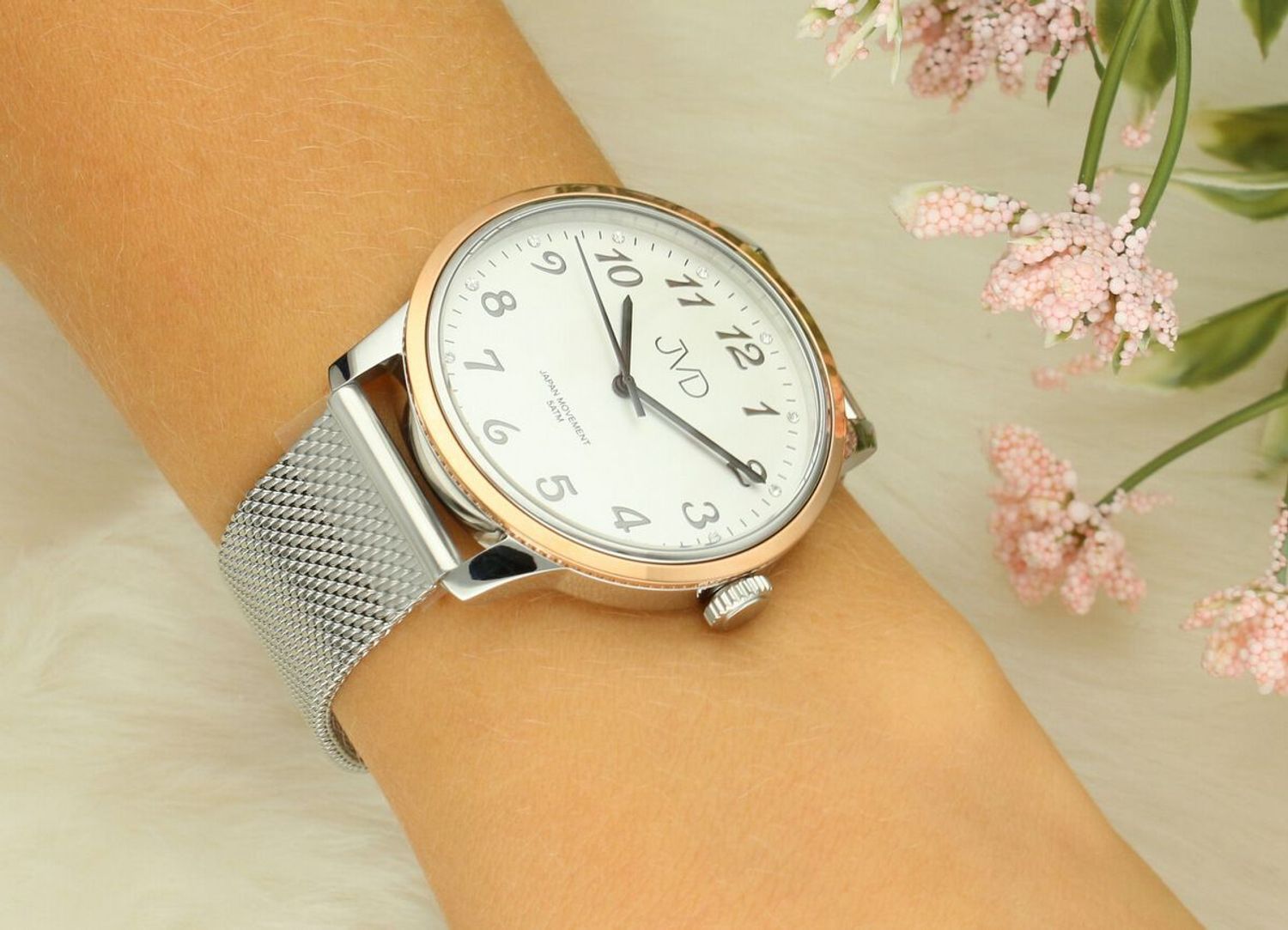 Zegarek damski JVD J1124.5 stalowy różowe złoto mesh elegancki (1).jpg
