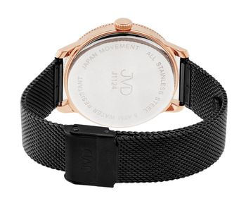 Zegarek damski JVD J1124.6 z czarną stalową kopertą IPBlack, szkłem mineralnym hartowanym i japońskim mechanizmem Miyota. Elegancki zegarek z mediolańskim paskiem, wodoszczelnością 5 ATM i 2.jpg
