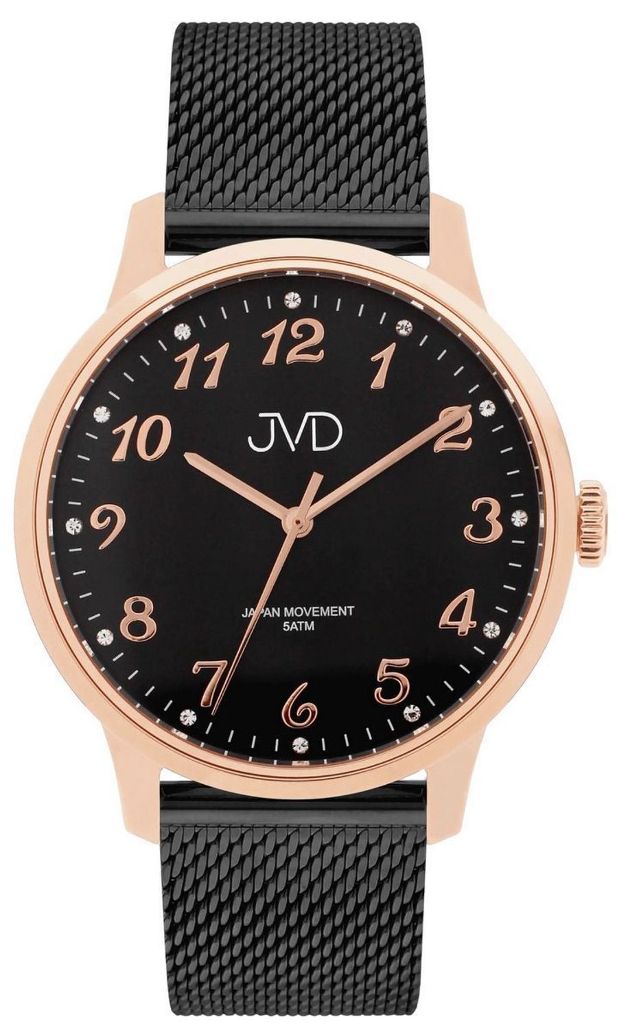 Zegarek damski JVD J1124.6 z czarną stalową kopertą IPBlack, szkłem mineralnym hartowanym i japońskim mechanizmem Miyota. Elegancki zegarek z mediolańskim paskiem, wodoszczelnością 5 ATM 5.jpg