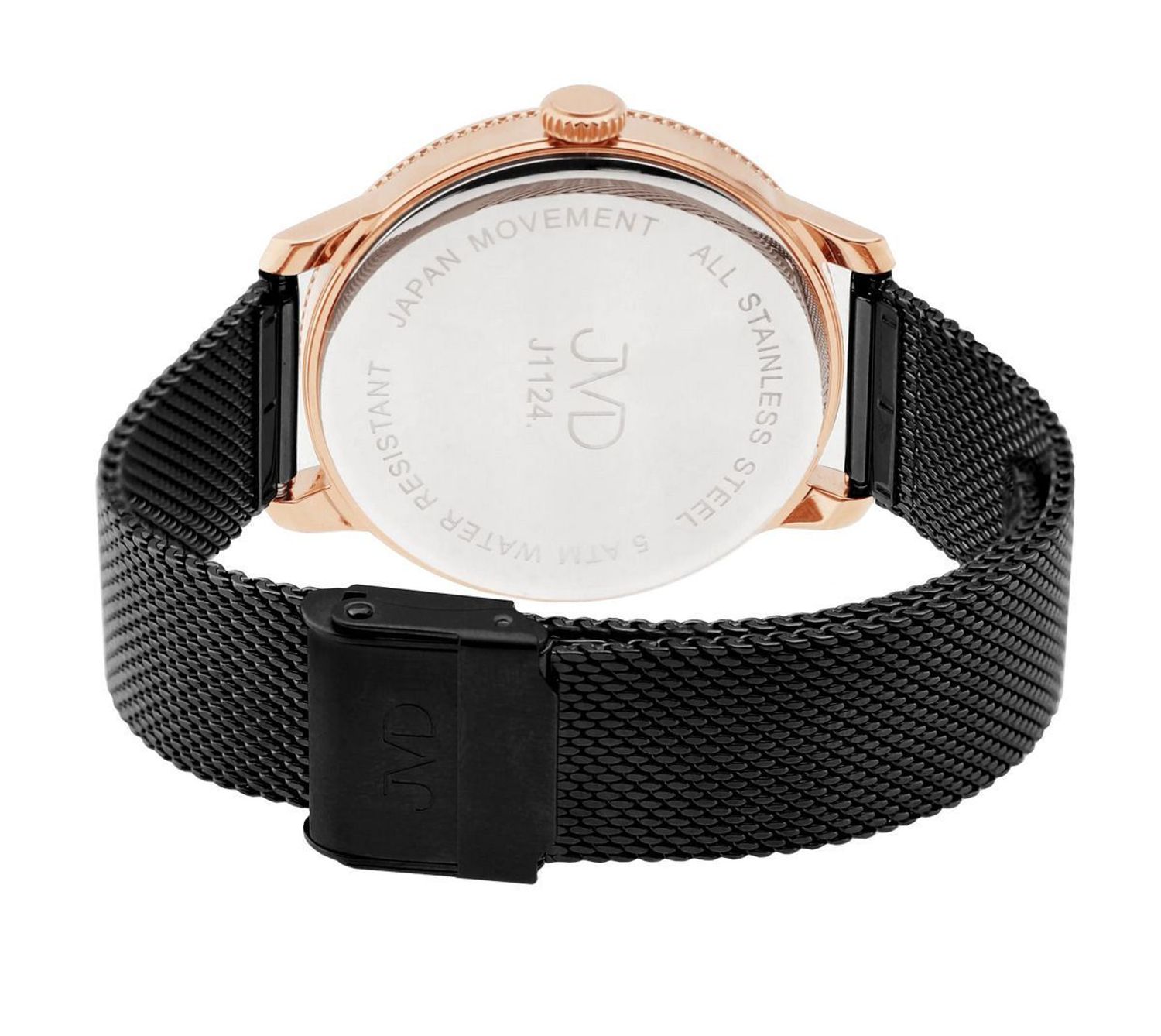 Zegarek damski JVD J1124.6 z czarną stalową kopertą IPBlack, szkłem mineralnym hartowanym i japońskim mechanizmem Miyota. Elegancki zegarek z mediolańskim paskiem, wodoszczelnością 5 ATM 5.jpg