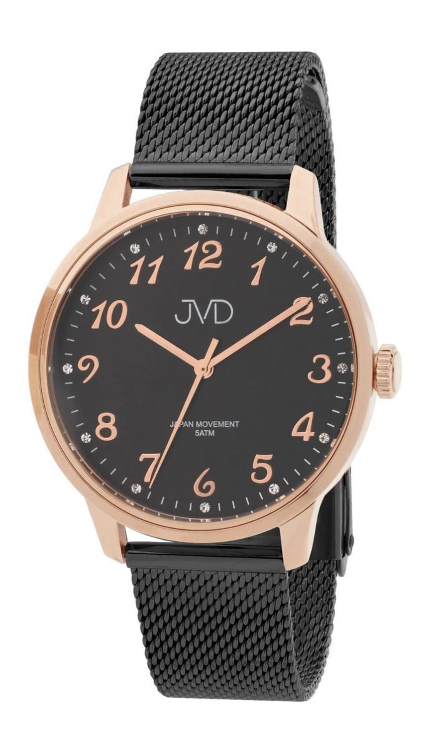 Zegarek damski JVD J1124.6 z czarną stalową kopertą IPBlack, szkłem mineralnym hartowanym i japońskim mechanizmem Miyota. Elegancki zegarek z mediolańskim paskiem, wodoszczelnością 5 ATM 5.jpg