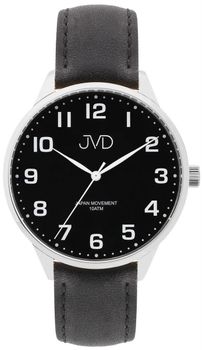 Elegancki zegarek męski JVD J1130.1 z czarnym skórzanym paskiem, antracytową stalową kopertą, japońskim mechanizmem Miyota i wodoszczelnością 10 ATM. Idealny do codziennego 1.jpg