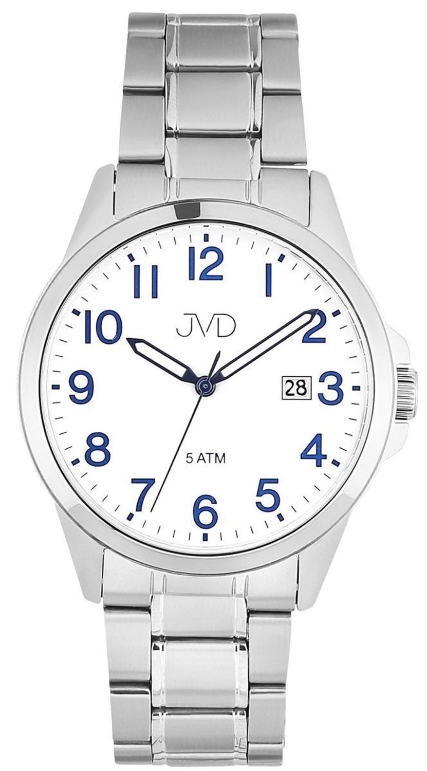 JVD J1131.9 – męski zegarek kwarcowy z japońskim mechanizmem Miyota, srebrną kopertą, stalową bransoletą, świetlistymi wskazówkami i oknem datownika. Wodoszczelność 5 ATM.1.jpg