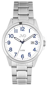 JVD J1131.9 – męski zegarek kwarcowy z japońskim mechanizmem Miyota, srebrną kopertą, stalową bransoletą, świetlistymi wskazówkami i oknem datownika. Wodoszczelność 5 ATM.1.jpg