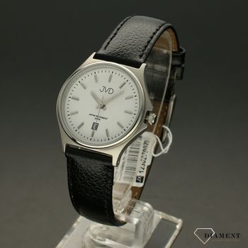 Zegarek damski JVD J4151.1 Klasyczny na czarnym pasku. Tarcza zegarka w kolorze białym z indeksami w kolorze srebrnym zapewnia przejrzysty i nowoczesny wygląd (2).jpg