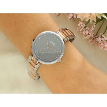 Zegarek damski JVD J4171.2 z szarą tarczą, różano-złotym wykończeniem IPRose, mechanizmem Miyota i szkłem mineralnym. Koperta 33 mm, stalowa bransoleta, elegancki styl.5.jpg