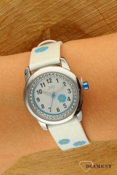 Zegarek dziecięcy dla dziewczynki JVD Brokatowe kwiatki niebieski J7118.2. Zegarek dziecięcy. Pomysł na prezent dla dziewczynki.  (1).jpg