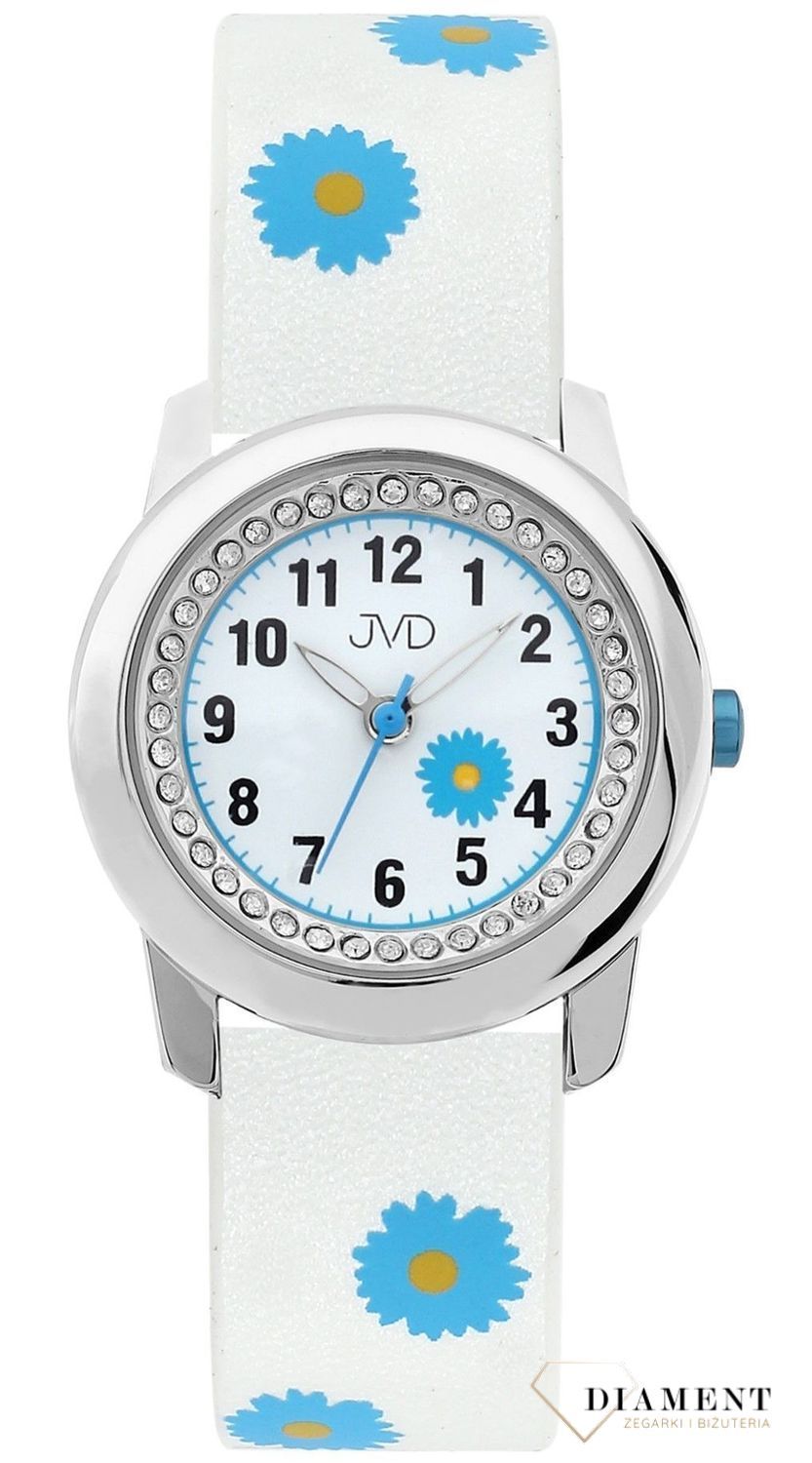 Zegarek dziecięcy dla dziewczynki JVD Brokatowe kwiatki niebieski J7118.2. Zegarek dziecięcy. Pomysł na prezent dla dziewczynki. Zegarek dla dziecka. Zegarek z brokatowym paskiem..jpg