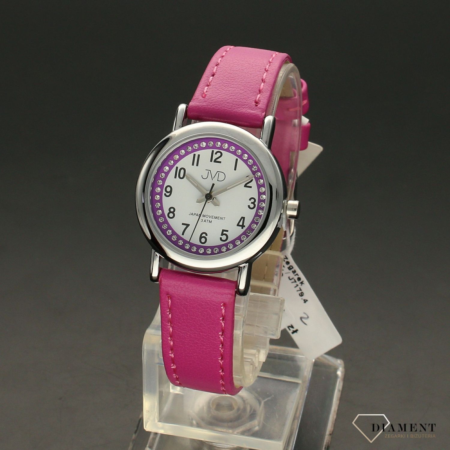 Zegarek dla dziewczynki w kolorze różowym. Zegarek z skórzanym paskiem w kolorze  różu. Darmowa wysyłka i grawer gratis!.jpg