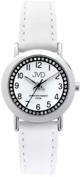 Zegarek dziewczęcy JVD J7179.6 z białym paskiem i cyrkoniami. Wodoodporny 50 m, elegancki i wygodny. Idealny na prezent + grawer gratis!.webp