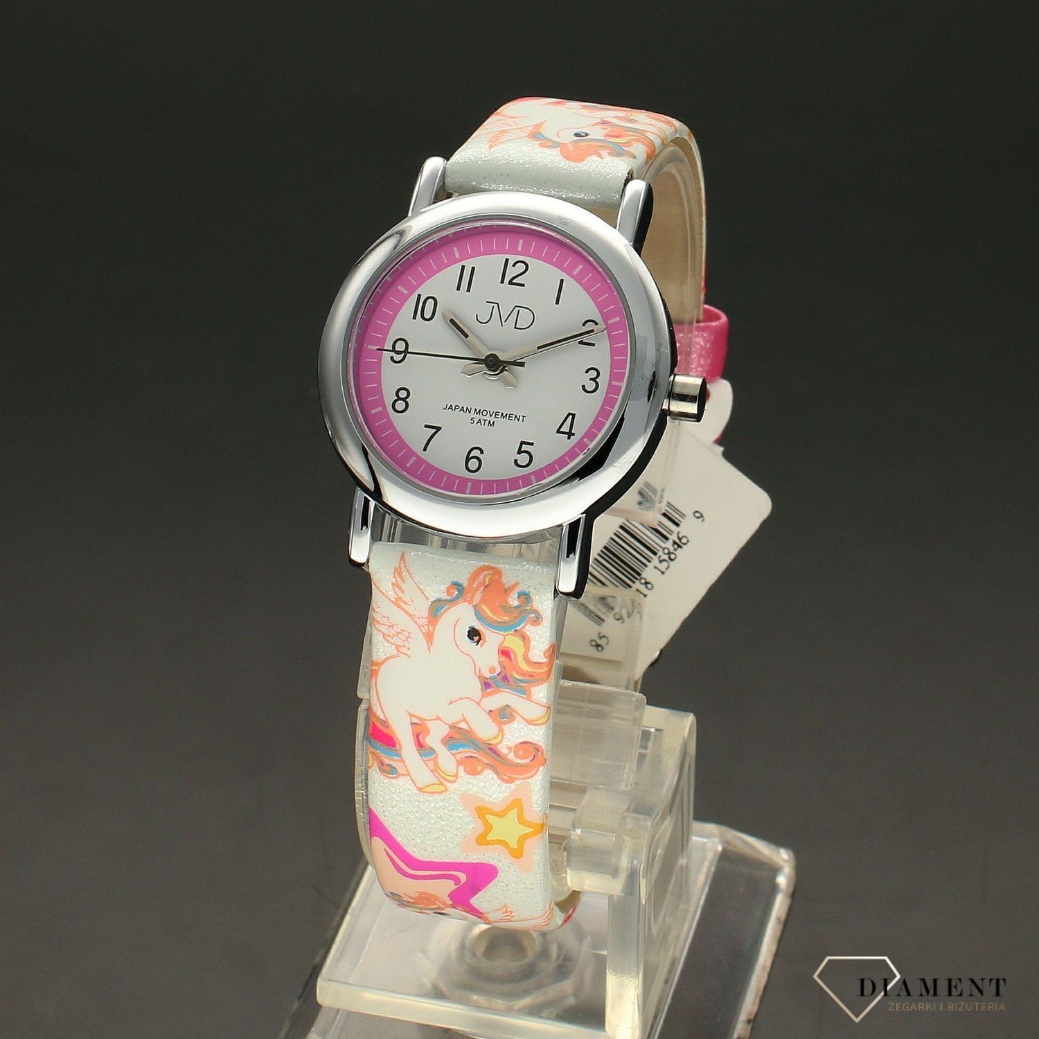 Zegarek dla dziecka na białym pasku JVD Jednorożce J7179.8.jpg